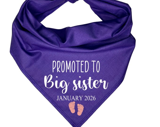 Promoted to Big Sister Dog Bandana | Custom Baby Feet & Date | Pregnancy Announcement for Dogs | New Baby Reveal Gift for Pet Owners
