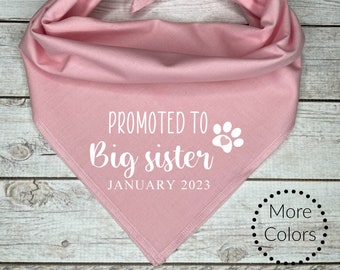 Promoted  to  Big Sister with custom date Dog Bandana, Pregnancy Announcement