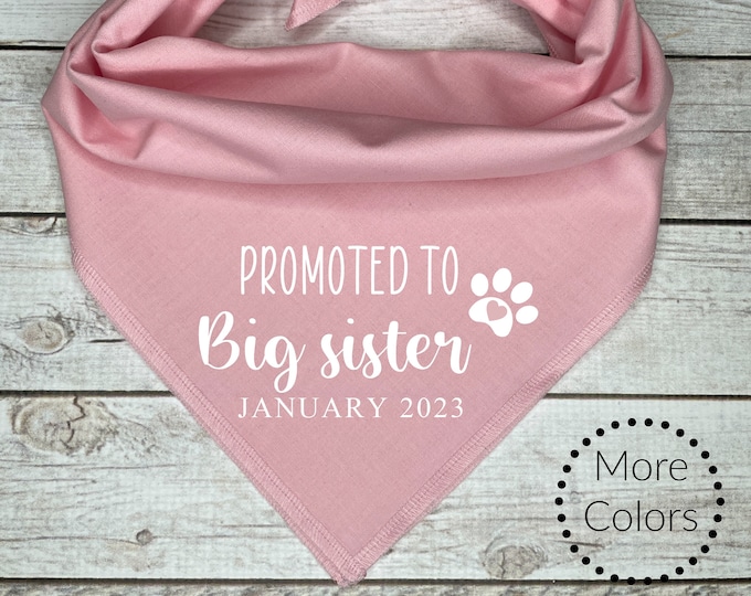 Promoted  to  Big Sister with custom date Dog Bandana, Pregnancy Announcement