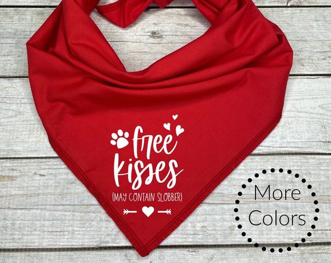 Free Kisses Dog Bandana, Valentine's Day Dog Bandana, Custom Valentine's Day Gift for Dogs