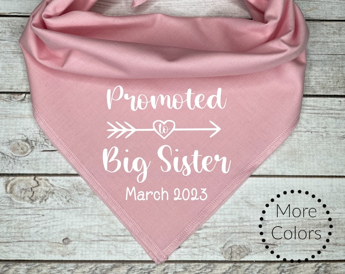 Promoted to Big Sister Dog Bandana with custom date, Pregnancy Announcement, Shower Gift