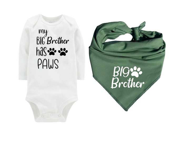 Big Brother Dog Bandana with Matching Bodysuit, Sage Bandana