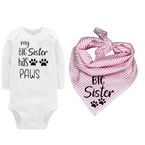 Big Sister Dog Bandana with Matching Bodysuit, Pink Seer Sucker Big Sister Bandana Set, Birth Announcement