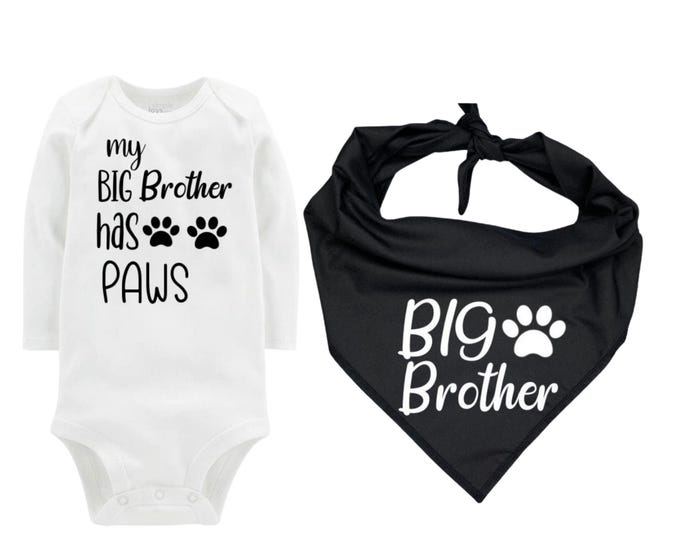 Big Brother Dog Bandana with Matching Bodysuit, Black Bandana