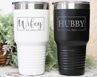 Wedding Gift for Bride and Groom, Husband and Wife Matching Tumblers, Newlywed Presents, Gifts for Couples, Laser Engraved Engagement Gift