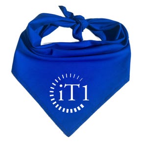 May include: A royal blue bandana with a white circle containing the text "iTT1" and a white dotted circle around it.