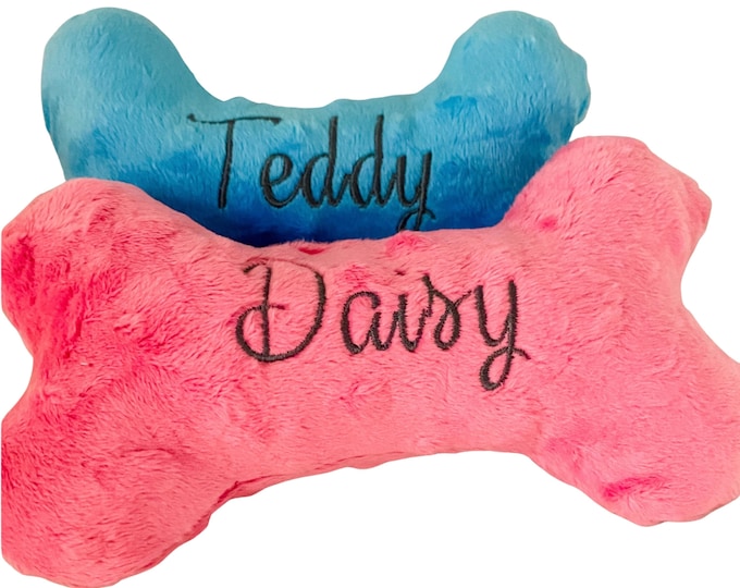Personalized Dog Bone Toy: Custom Embroidered Squeaky Minky Toy