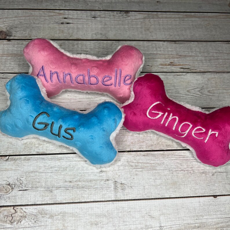 Small Dog Toy with Squeaker, Personalized Pet Gift, Custom Embroidered Dog Bone Shape Toy image 5