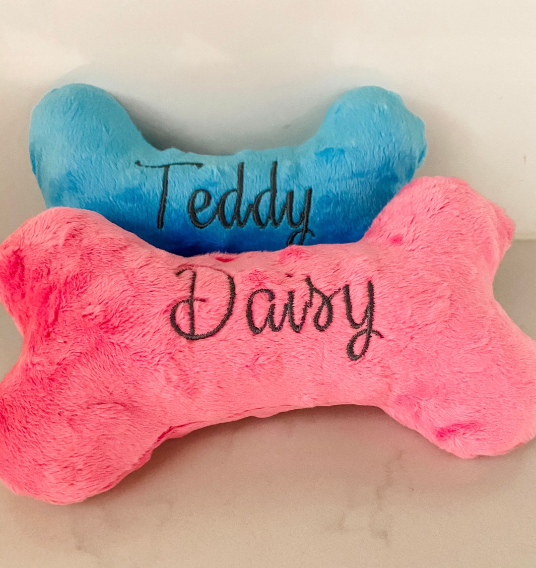 Small Dog Toy With Squeaker personalized Custom Embroidered Dog Bone
