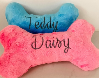 Small Dog Toy with Squeaker ****Personalized ** Custom Embroidered Dog Bone Shape Toy