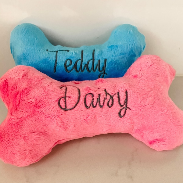 Small Dog Toy with Squeaker ****Personalized ** Custom Embroidered Dog Bone Shape Toy