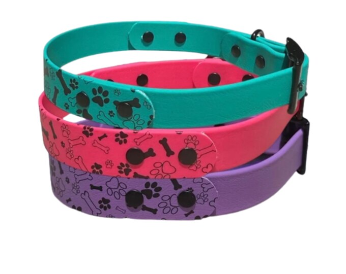 Printed BioThane Dog Collar: Waterproof, Stink-Proof, Durable - Black Hardware