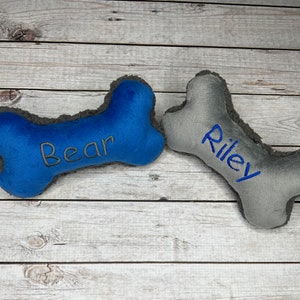 Small Dog Toy with Squeaker, Personalized Pet Gift, Custom Embroidered Dog Bone Shape Toy image 6