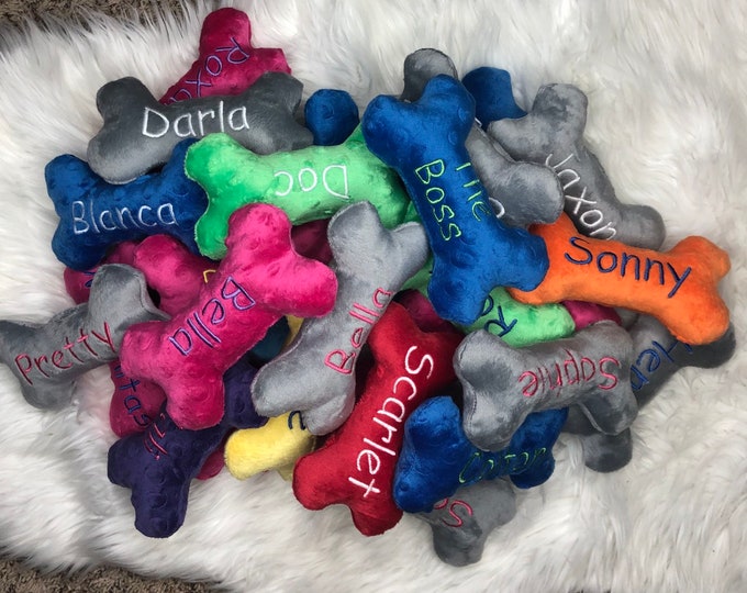 Small Dog Bone Toy with Squeaker **** Personalized Pet Gift ** Custom Embroidered Dog Bone Shape Toy