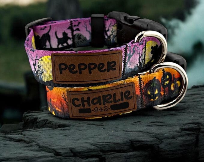 Personalized Halloween Dog Collar, Custom Name, Spooky Pet Accessory