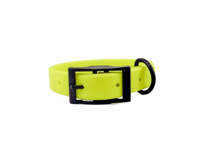 Neon Yellow BioThane® Dog Collar 3/4" – Waterproof, Odor-Resistant, Easy Clean, High Visibility Pet Gear
