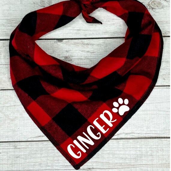Buffalo Plaid Dog Bandana Personalized With Paw Print Etsy