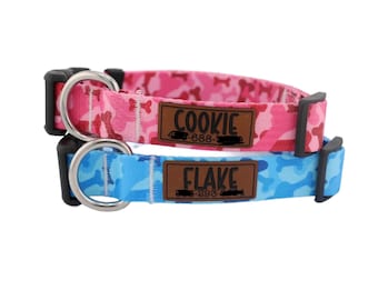 Personalized Dog Collar: Bone Camo Pattern, Matching Leash