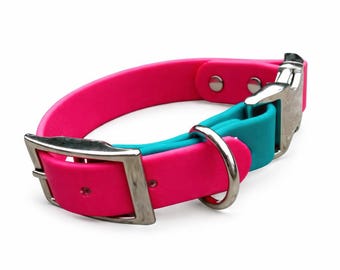 Custom Two-Tone BioThane Dog Collar: Waterproof Quick Release, Nickel Buckles