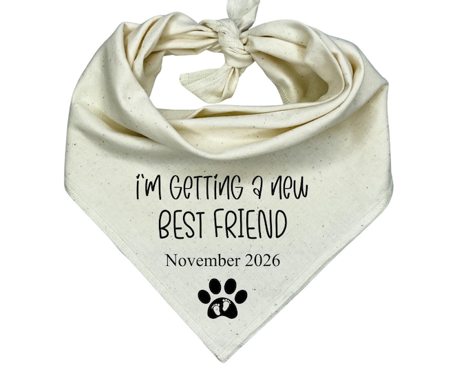 Personalized Dog Bandana: New Friend Announcement, Custom Date