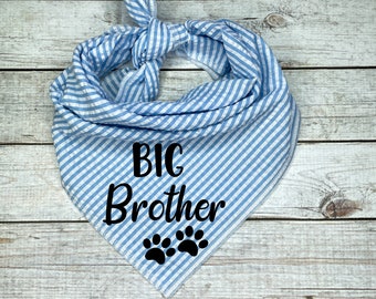 Big Brother Blue and White Striped Dog Bandana, Birth Announcement, Baby Shower Photo Prop with Pet, Gender Reveal