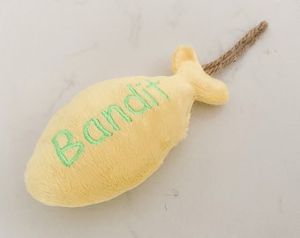 Catnip Fish Cat Toy, Personalized Pet Gift, Custom Embroidered Fish Shape Cat Toy