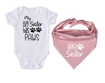 Ensemble bandana et body pour chien grande soeur, faire-part de naissance rose layette