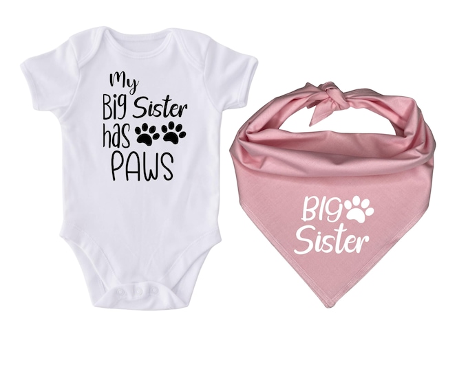 Big Sister Dog Bandana & Bodysuit Set, Pink Birth Announcement