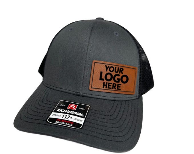 Custom Richardson Hat with Leather Patch Engraved Logo Trucker Cap | Branded Company Hats | Personalized Team Hats for Business