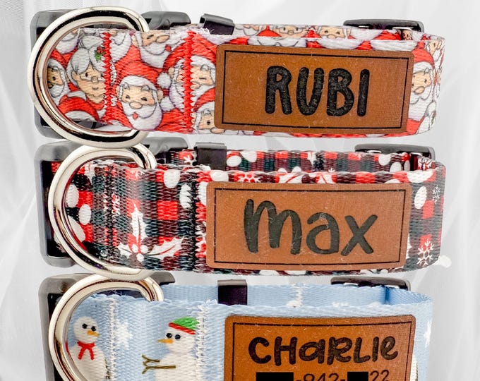 Personalized Christmas Dog Collar with Engraved Name with Matching Leash