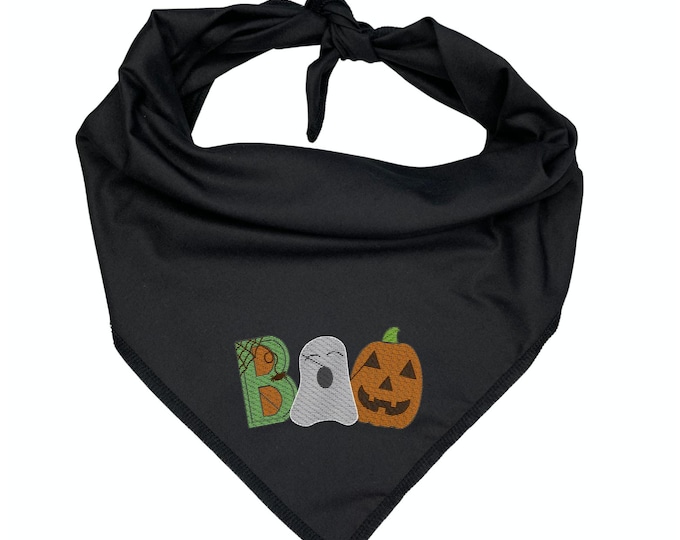Halloween Dog Bandana | Embroidered “BOO” Fun Font | Cute Spooky Pet Scarf | Fall Dog Outfit | Seasonal Dog Accessory