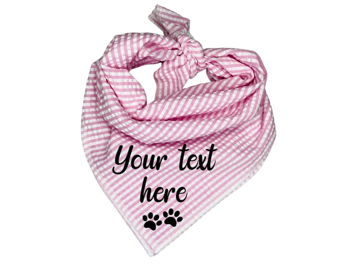 Personalized Pink Seersucker Dog Bandana with Paw Print