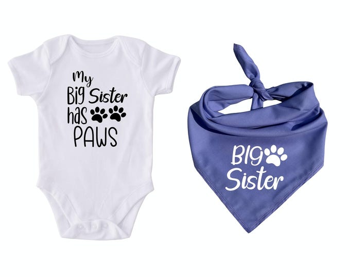 Big Sister Dog Bandana & Bodysuit Set, Lavender Birth Announcement