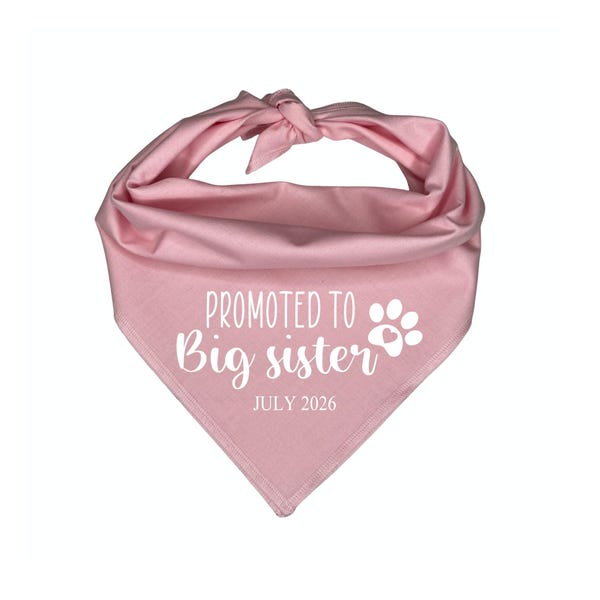 Promoted  to  Big Sister with custom date Dog Bandana, Pregnancy Announcement