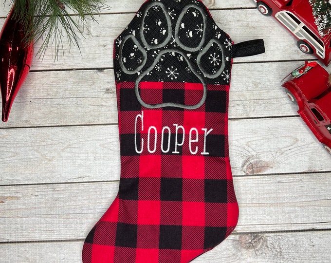 Buffalo Plaid Dog Christmas Stocking, Personalized Dog Stocking, Christmas Decoration, Small Stocking