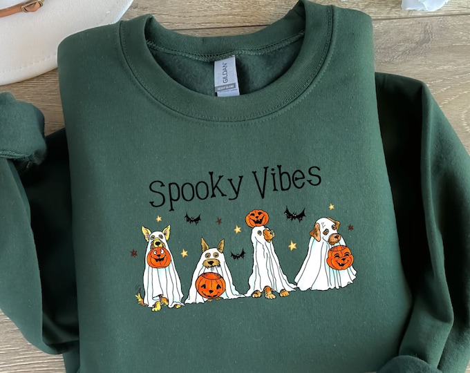 Spooky Vibes Dog Ghost Sweatshirt, Spooky Season, Fall Sweater