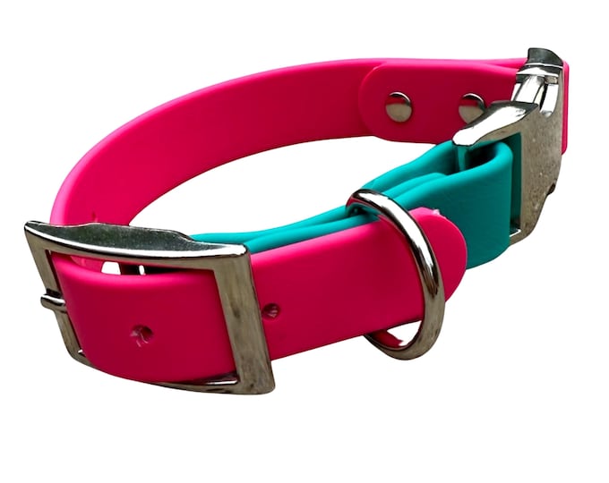 Custom Two-Tone BioThane Dog Collar: Waterproof Quick Release, Nickel Buckles