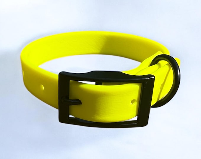 Neon Yellow BioThane® Dog Collar 3/4" – Waterproof, Odor-Resistant, Easy Clean, High Visibility Pet Gear