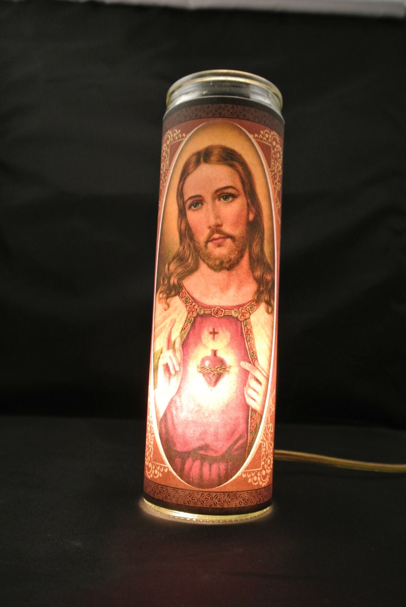 Sacred Heart of Jesus Flameless Prayer Candle Etsy