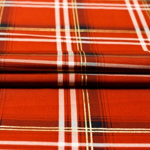 Poplin fabric of viscose rust with white and gold plaid 50 cm image 2