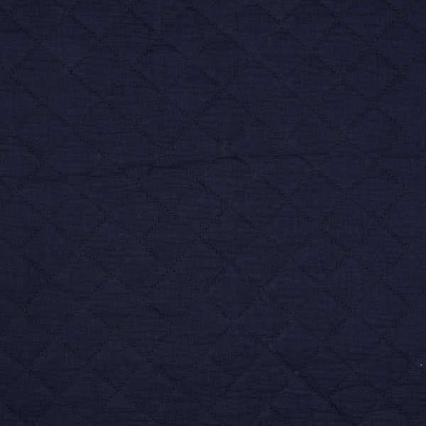 Double-sided quilted cotton gauze fabric in plain navy blue color - 25 cm