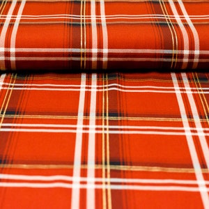 Poplin fabric of viscose rust with white and gold plaid 50 cm image 7