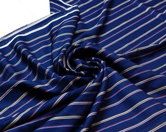 Navy blue viscose fabric with fine stripes - 50 cm