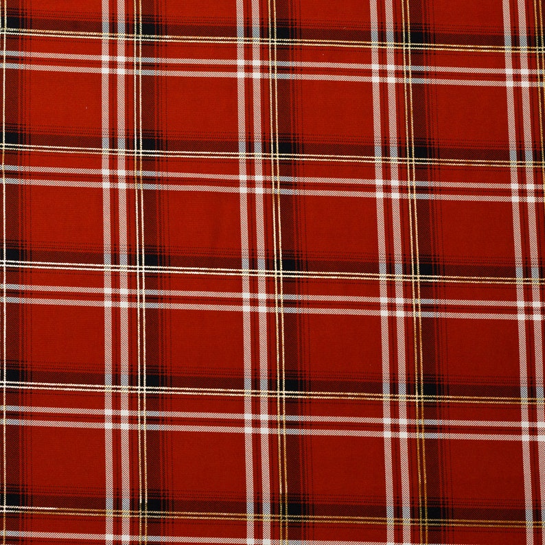Poplin fabric of viscose rust with white and gold plaid 50 cm image 8