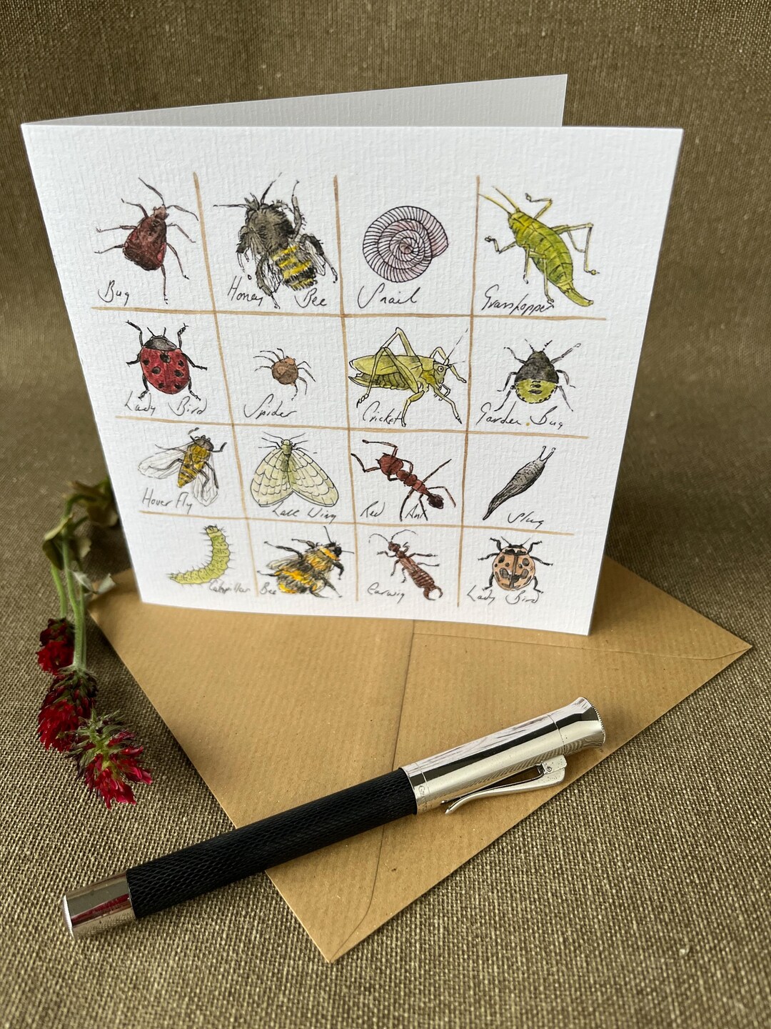 Insects Greeting Card, Pen and Watercolour, - Etsy UK