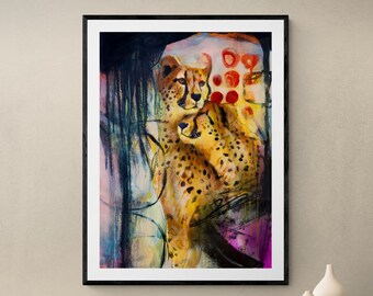 Boho Wall Art | Cheetah Cat Prints, Hangings, and Posters For Bedroom, Living Room | Mother And Cub | Home Decor