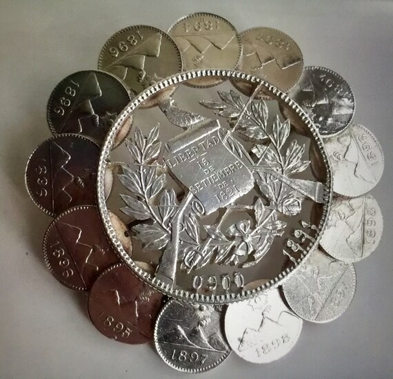 Antique Victorian Solid Silver Large Coin Brooch
