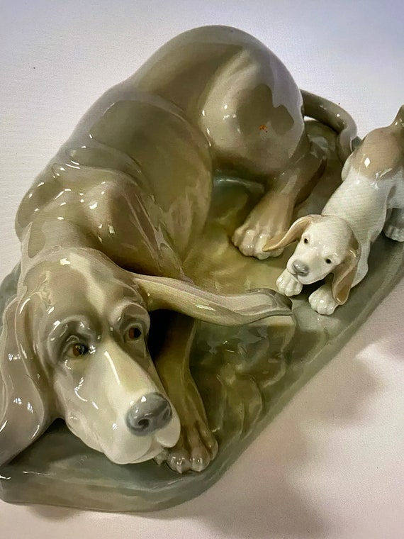 RARE Lladro NAO RARE Basset Hound Figurine With Puppy - Retired - Etsy