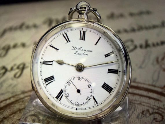 Antique Solid Silver Key Wind Pocket Watch - JW Benson - London