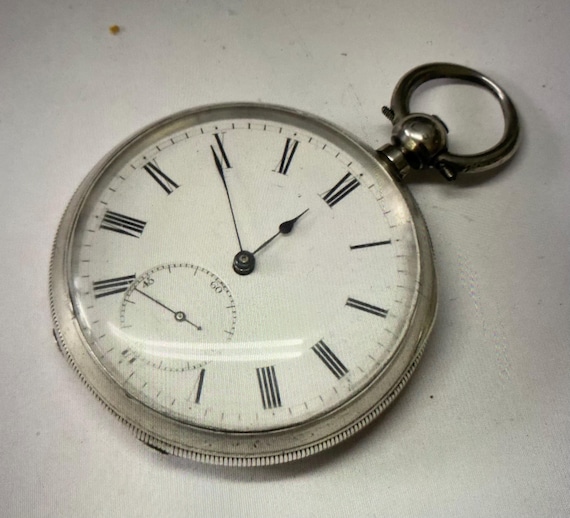 Antique Solid Silver English Key Wind Pocket Watc… - image 9